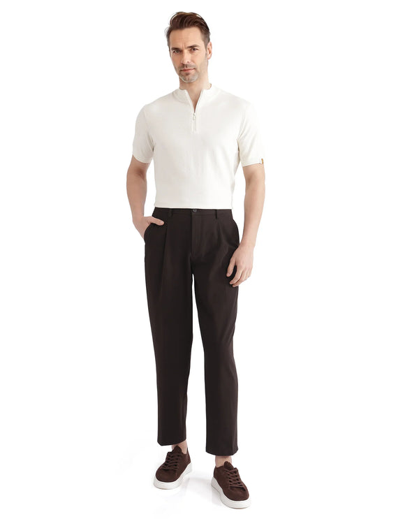 Rare Rabbit Men's Alfeto White Viscose Poly Fabric Short Sleeve High Neck Zipper Closure Plain Polo
