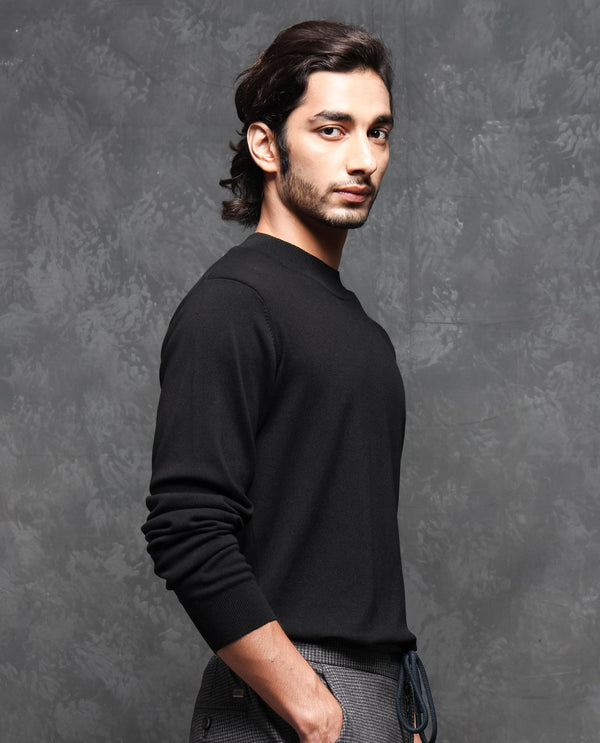 Rare Rabbit Mens Alfo 1 Black Sweater Viscose Nylon Fabric High Neck Knitted Full Sleeves Fitted
