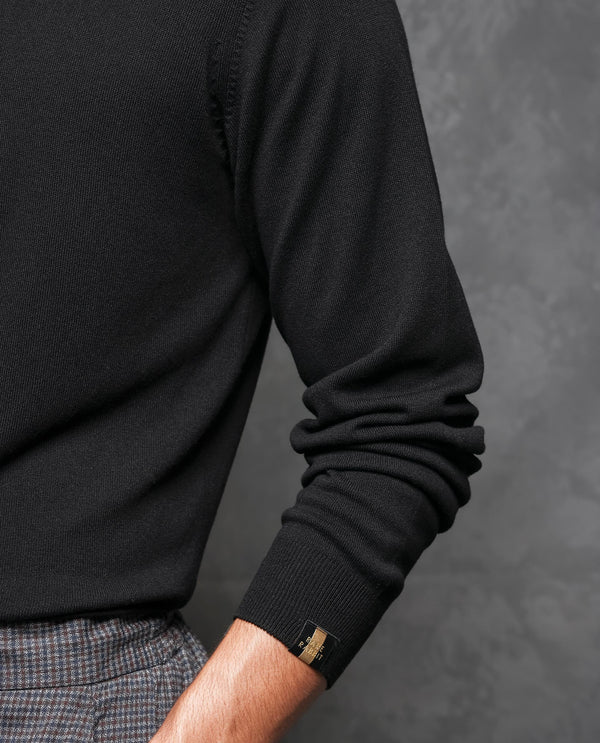Rare Rabbit Mens Alfo 1 Black Sweater Viscose Nylon Fabric High Neck Knitted Full Sleeves Fitted