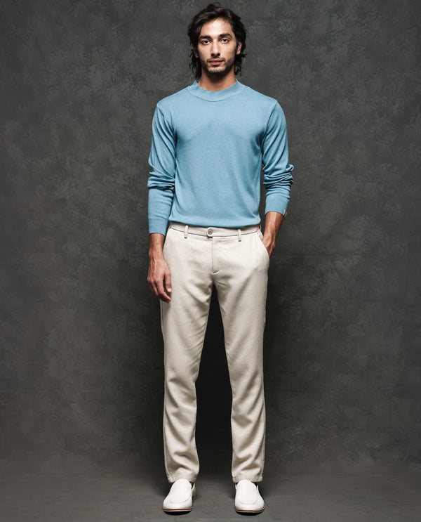 Rare Rabbit Mens Alfo 1 Light Blue Sweater Viscose Nylon Fabric High Neck Knitted Full Sleeves Fitted