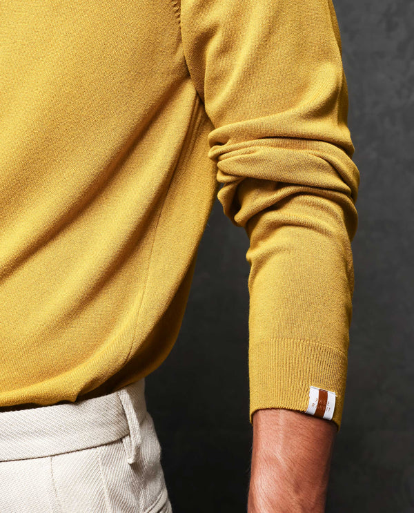Rare Rabbit Mens Alfo 1 Mustard Sweater Viscose Nylon Fabric High Neck Knitted Full Sleeves Fitted