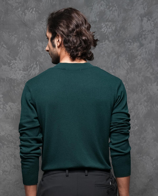 Rare Rabbit Mens Alfo 1 Green Sweater Viscose Nylon Fabric High Neck Knitted Full Sleeves Fitted