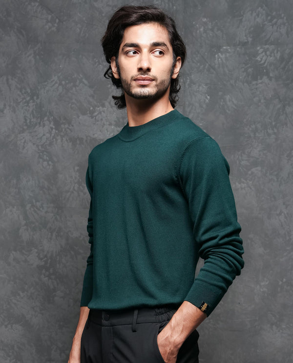 Rare Rabbit Mens Alfo 1 Green Sweater Viscose Nylon Fabric High Neck Knitted Full Sleeves Fitted