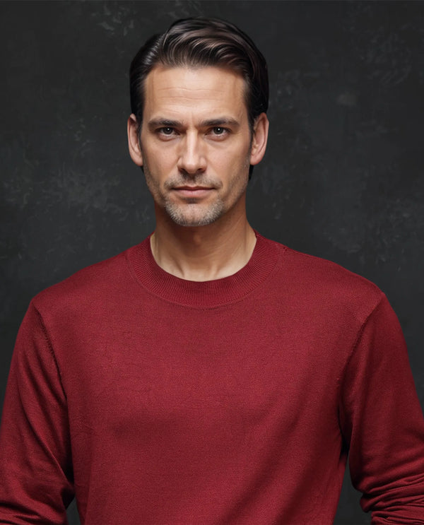 Rare Rabbit Men's Alfot Red Viscose Nylon Fabric Full Sleeve High Neck Regular Fit Plain Sweater