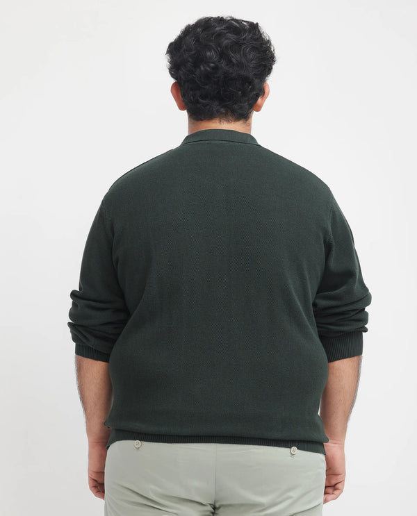 Rare Rabbit Men's Alias-N Dark Green Cotton Fabric Full Sleeve Regular Collar Knitted Shirt Plus Size