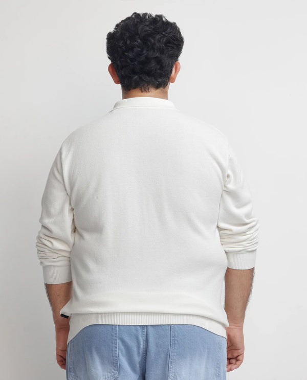 Rare Rabbit Men's Alias-N Off White Cotton Fabric Full Sleeve Regular Collar Knitted Shirt Plus Size