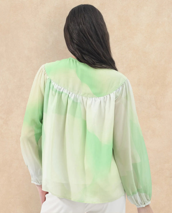 Rareism Women Alic-SC Green Polyester Fabric Full Sleeve Round Neck Top