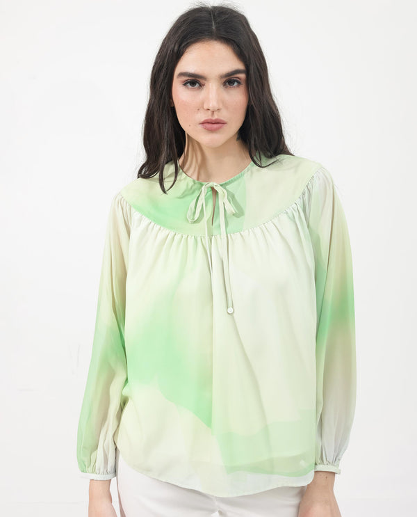 Rareism Women Alic Green Polyester Fabric Full Sleeve Round Neck Top