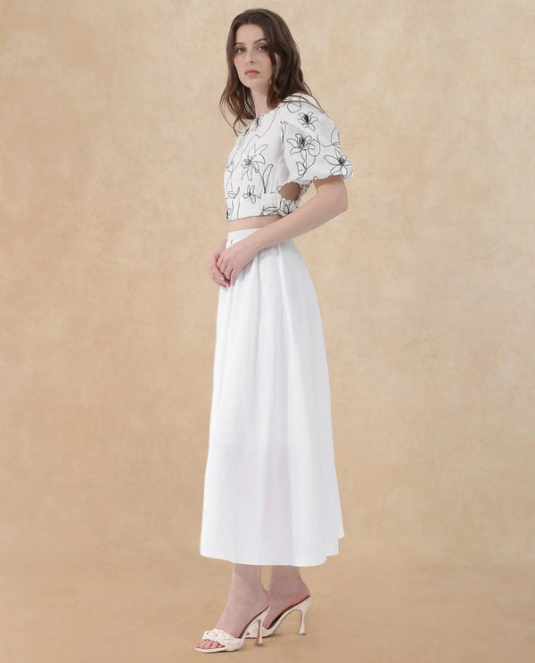 Rareism Women Alina White Cotton Fabric Regular Fit Plain Midi Skirt