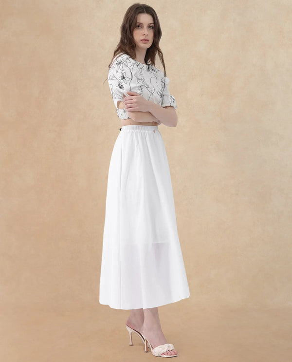 Rareism Women Alina White Cotton Fabric Regular Fit Plain Midi Skirt