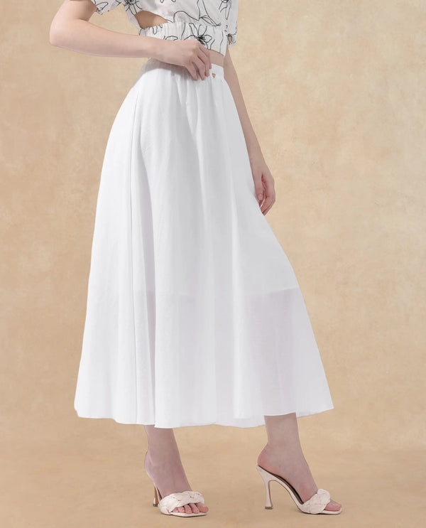 Rareism Women Alina White Cotton Fabric Regular Fit Plain Midi Skirt