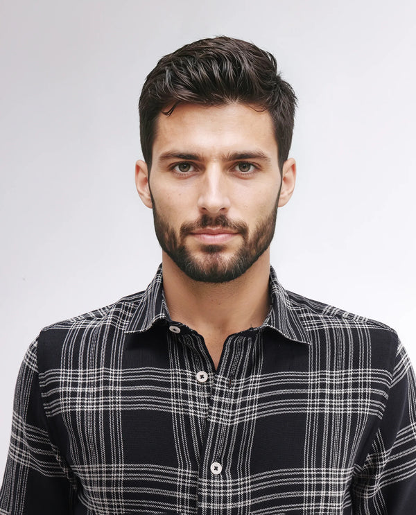Rare Rabbit Men's Alls Black Cotton Fabric Full Sleeve Collared Neck Button Closure Checked Shirt