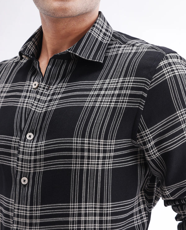 Rare Rabbit Men's Alls Black Cotton Fabric Full Sleeve Collared Neck Button Closure Checked Shirt
