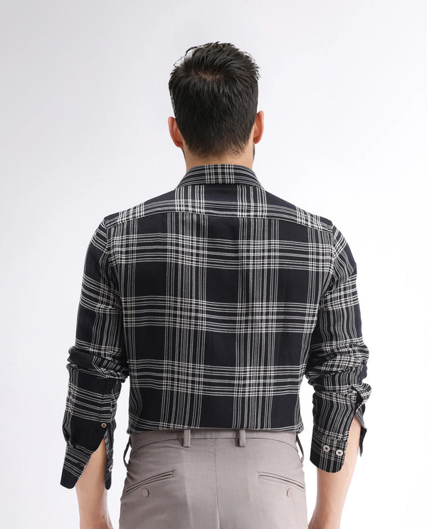 Rare Rabbit Men's Alls Black Cotton Fabric Full Sleeve Collared Neck Button Closure Checked Shirt