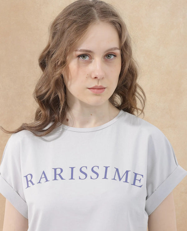 Rareism Women Alte Light Grey Cotton Elastane Fabric Crew Neck Knit Solid T-Shirt
