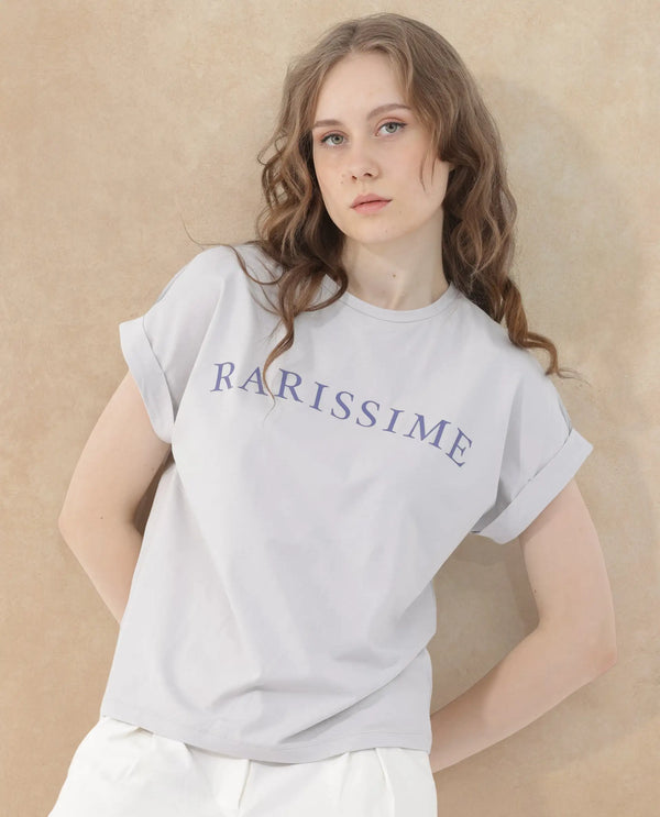 Rareism Women Alte Light Grey Cotton Elastane Fabric Crew Neck Knit Solid T-Shirt