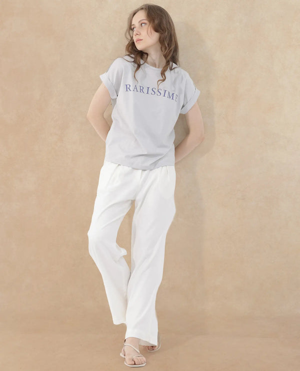 Rareism Women Alte Light Grey Cotton Elastane Fabric Crew Neck Knit Solid T-Shirt