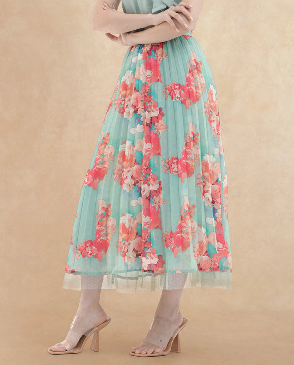 Rareism Women Alvia Multi Polyester Fabric Floral Print Ankle Length Skirt