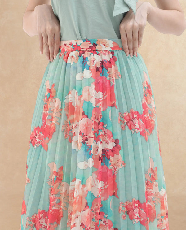 Rareism Women Alvia Multi Polyester Fabric Floral Print Ankle Length Skirt