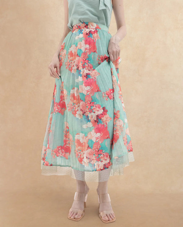 Rareism Women Alvia Multi Polyester Fabric Floral Print Ankle Length Skirt
