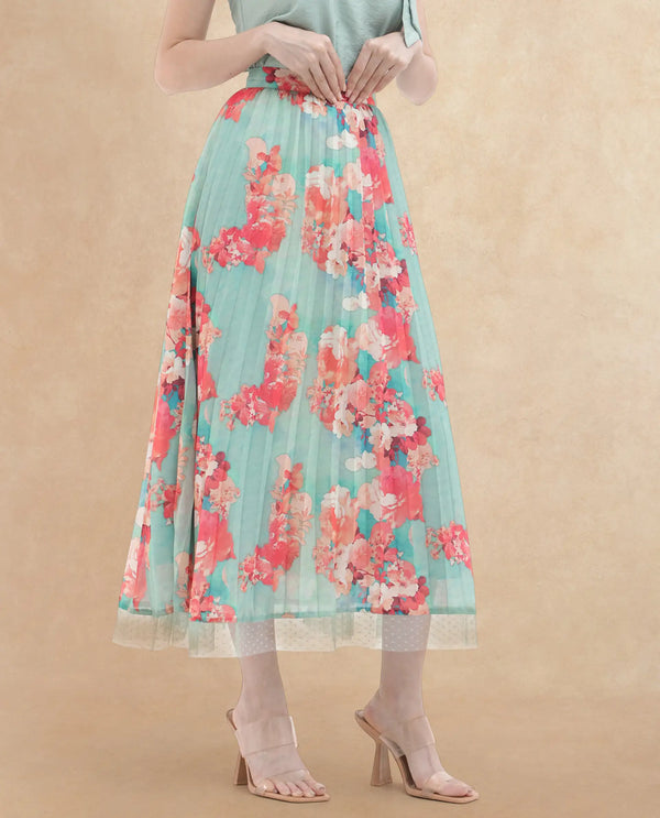 Rareism Women Alvia Multi Polyester Fabric Floral Print Ankle Length Skirt