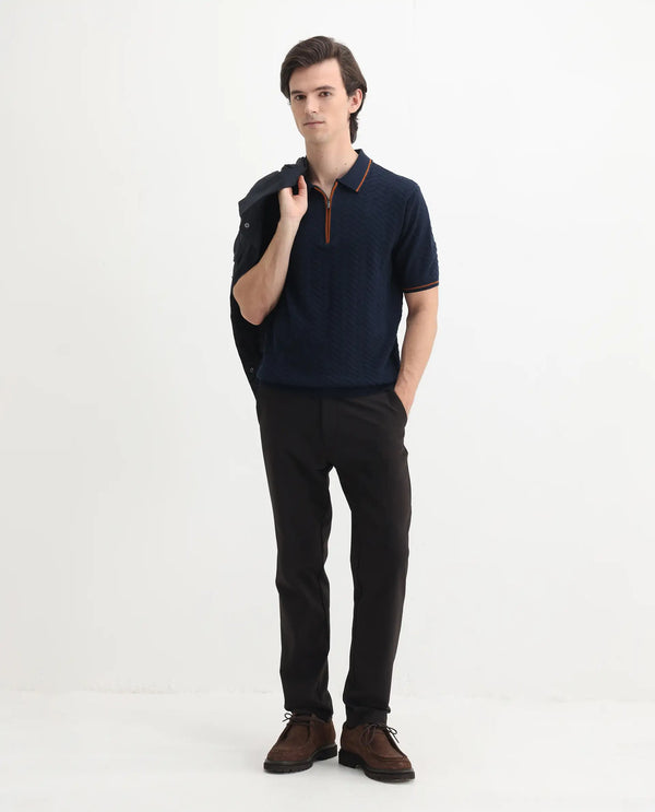Rare Rabbit Men Amet Navy Cotton Fabric Short Sleeve Polo