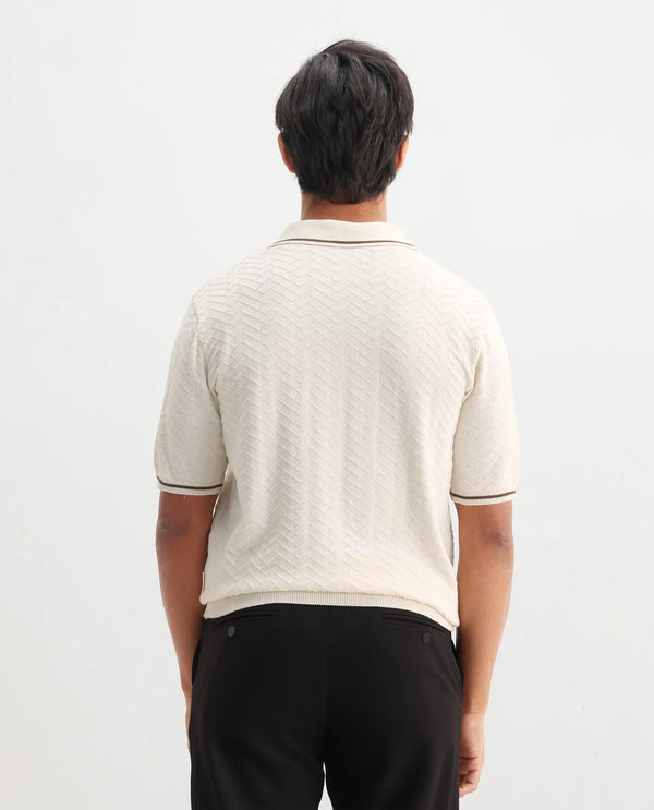 Rare Rabbit Men Amet Off White Cotton Fabric Short Sleeve Polo