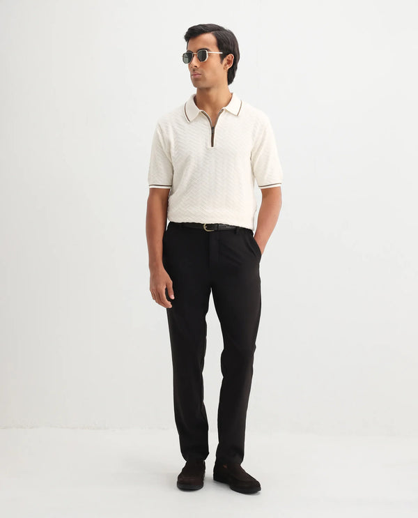 Rare Rabbit Men Amet Off White Cotton Fabric Short Sleeve Polo