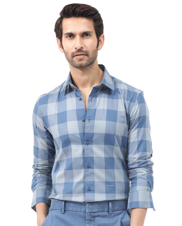 Rare Rabbit Mens Amos Blue Cotton Fabric Full Sleeve Regular Fit Checks Shirt