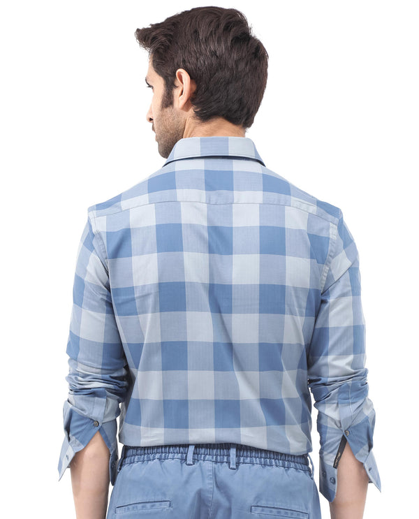 Rare Rabbit Mens Amos Blue Cotton Fabric Full Sleeve Regular Fit Checks Shirt