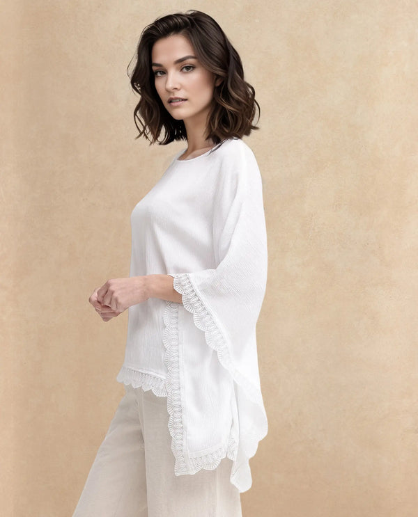Rareism Women Ancona White Kimono Sleeve Boat Neck Relaxed Fit Plain Top