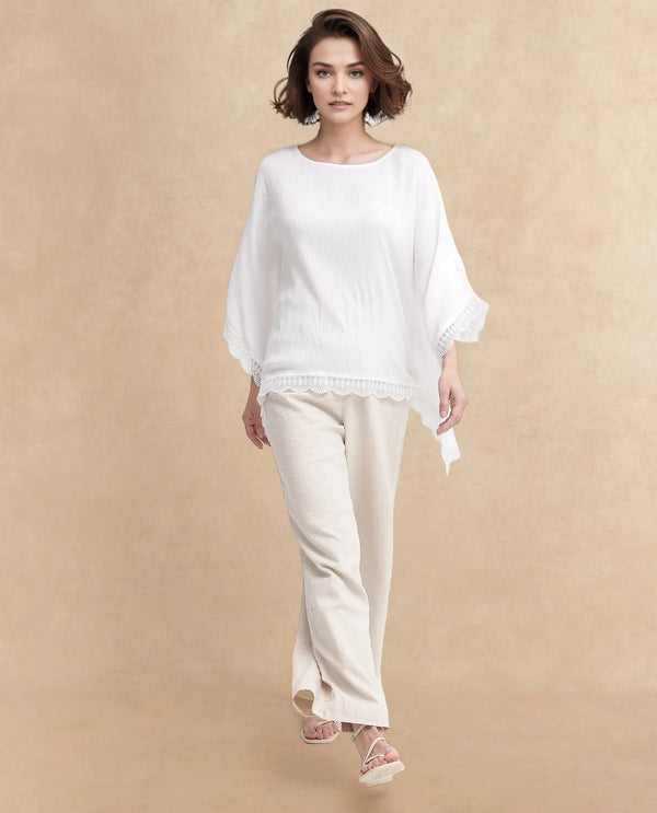 Rareism Women Ancona White Kimono Sleeve Boat Neck Relaxed Fit Plain Top