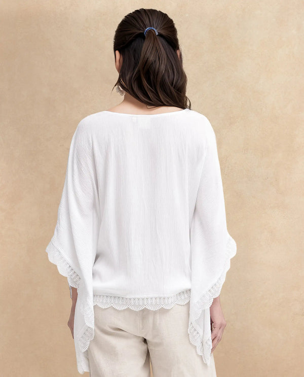Rareism Women Ancona White Kimono Sleeve Boat Neck Relaxed Fit Plain Top