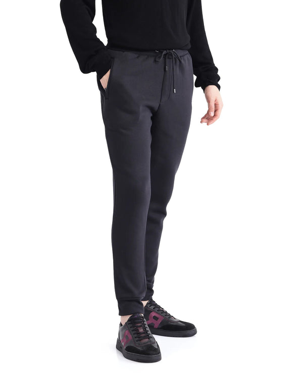 Rare Rabbit Men Ander Black Drawstring Closure Heavyweight Premium Plain Track Pant