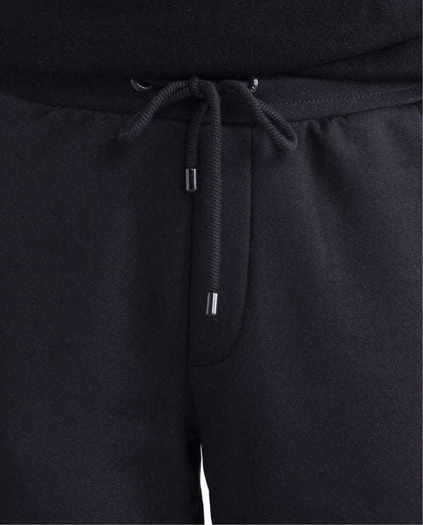 Rare Rabbit Men Ander Black Drawstring Closure Heavyweight Premium Plain Track Pant