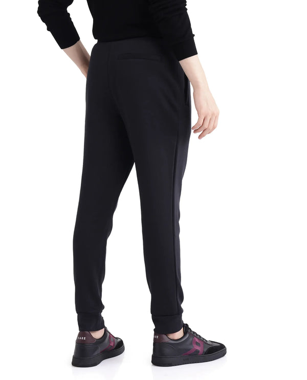 Rare Rabbit Men Ander Black Drawstring Closure Heavyweight Premium Plain Track Pant