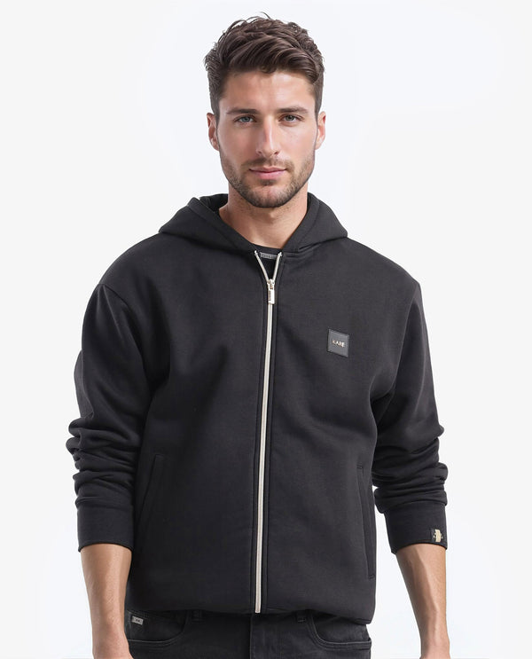 Rare Rabbit Men Anderson-2 Black Full Sleeve Hooded Zipper Closure Plain Sweatshirt