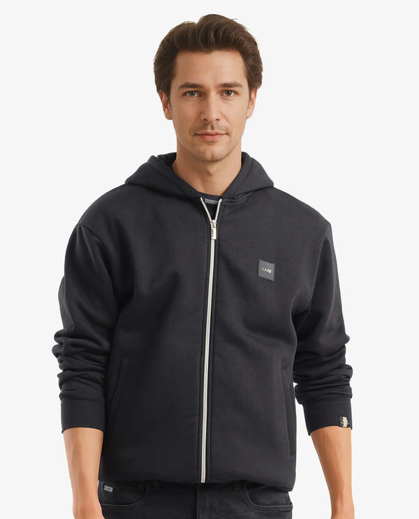 Rare Rabbit Men Anderson-2 Black Full Sleeve Hooded Zipper Closure Plain Sweatshirt