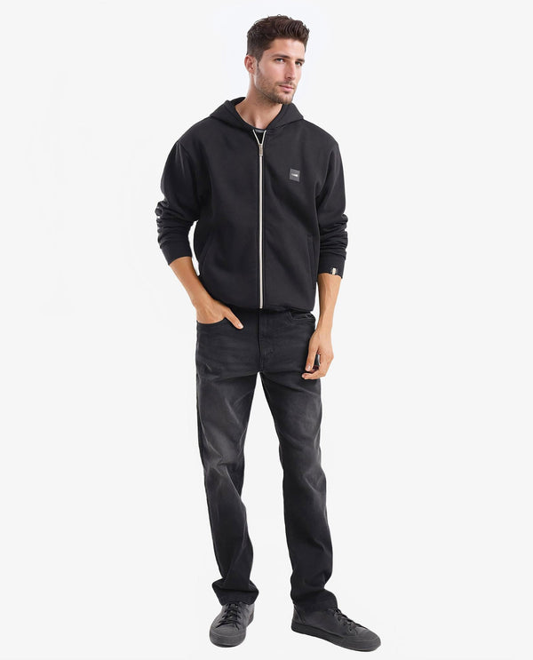 Rare Rabbit Men Anderson-2 Black Full Sleeve Hooded Zipper Closure Plain Sweatshirt