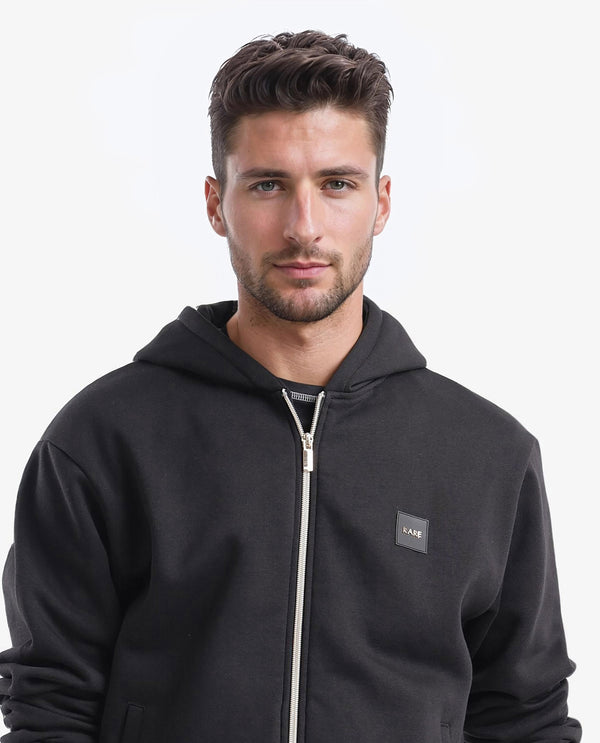 Rare Rabbit Men Anderson-2 Black Full Sleeve Hooded Zipper Closure Plain Sweatshirt