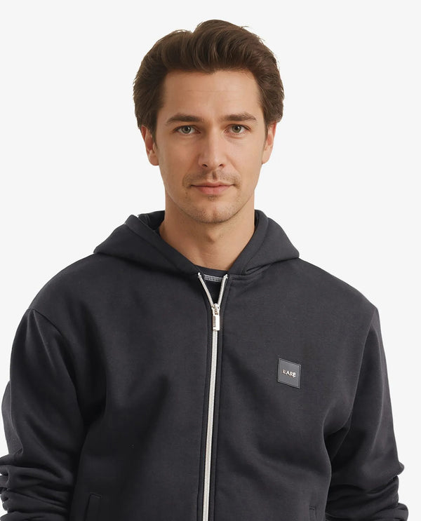 Rare Rabbit Men Anderson-2 Black Full Sleeve Hooded Zipper Closure Plain Sweatshirt
