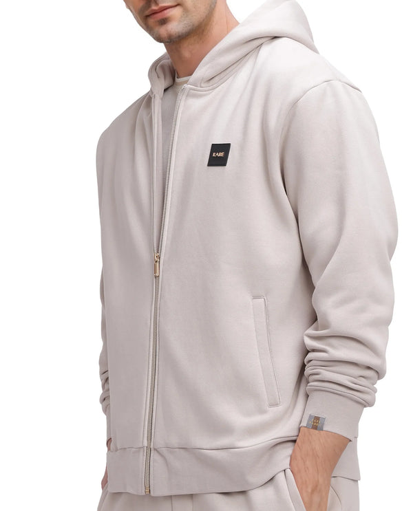 Rare Rabbit Men Anderson-2 Off White Full Sleeve Hooded Zipper Closure Plain Sweatshirt