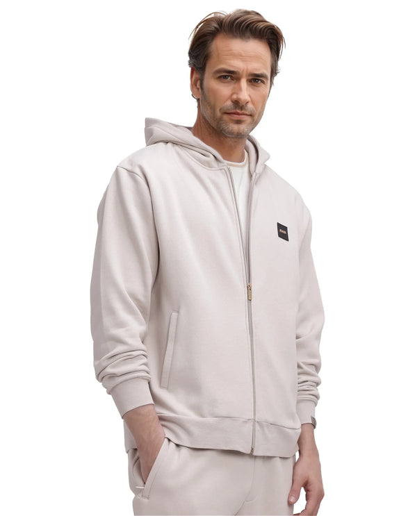 Rare Rabbit Men Anderson-2 Off White Full Sleeve Hooded Zipper Closure Plain Sweatshirt