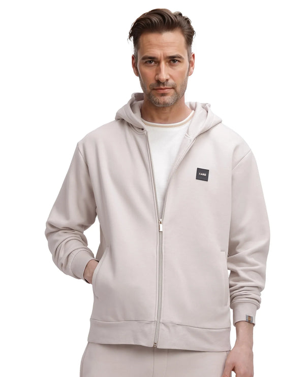 Rare Rabbit Men Anderson-2 Off White Full Sleeve Hooded Zipper Closure Plain Sweatshirt