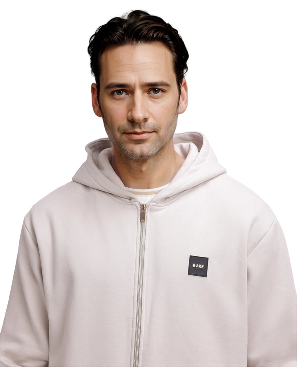 Rare Rabbit Men Anderson-2 Off White Full Sleeve Hooded Zipper Closure Plain Sweatshirt