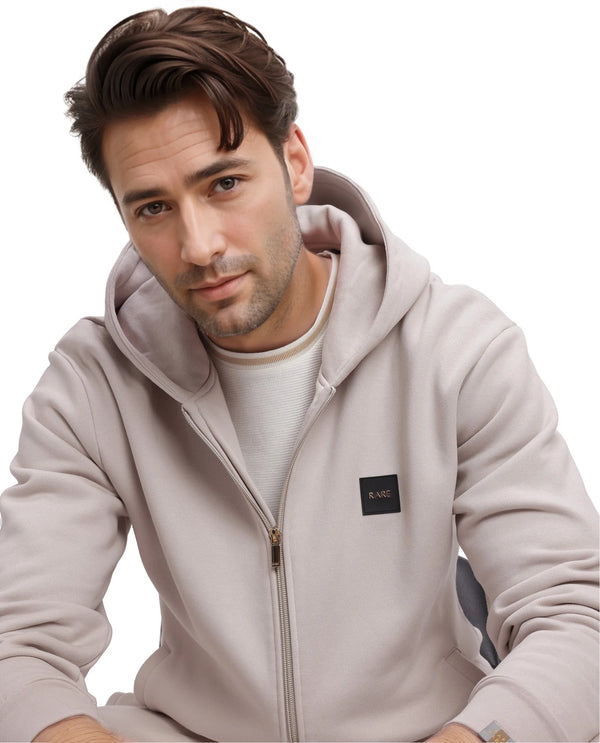 Rare Rabbit Men Anderson-2 Off White Full Sleeve Hooded Zipper Closure Plain Sweatshirt