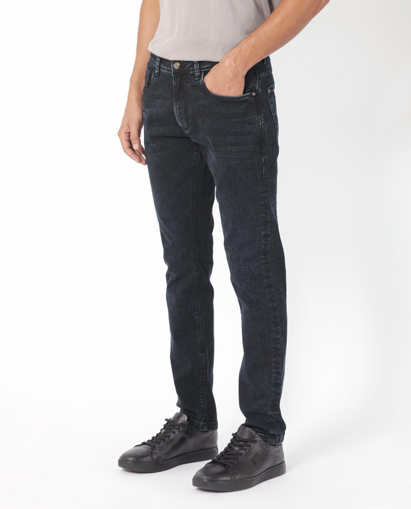 Rare Rabbit Men's Anket Blue Dark Wash Mid-Rise Slim Fit Jeans