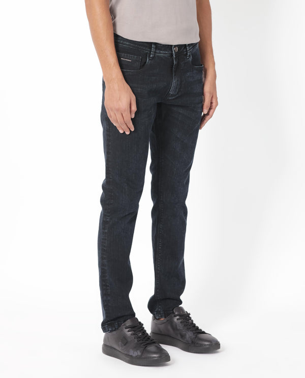 Rare Rabbit Men's Anket Blue Dark Wash Mid-Rise Slim Fit Jeans