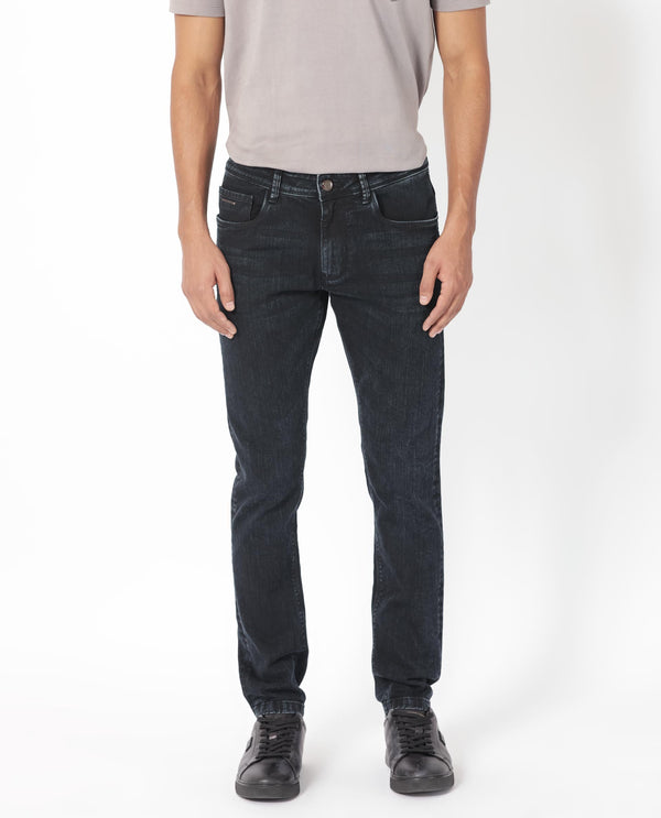 Rare Rabbit Men's Anket Blue Dark Wash Mid-Rise Slim Fit Jeans