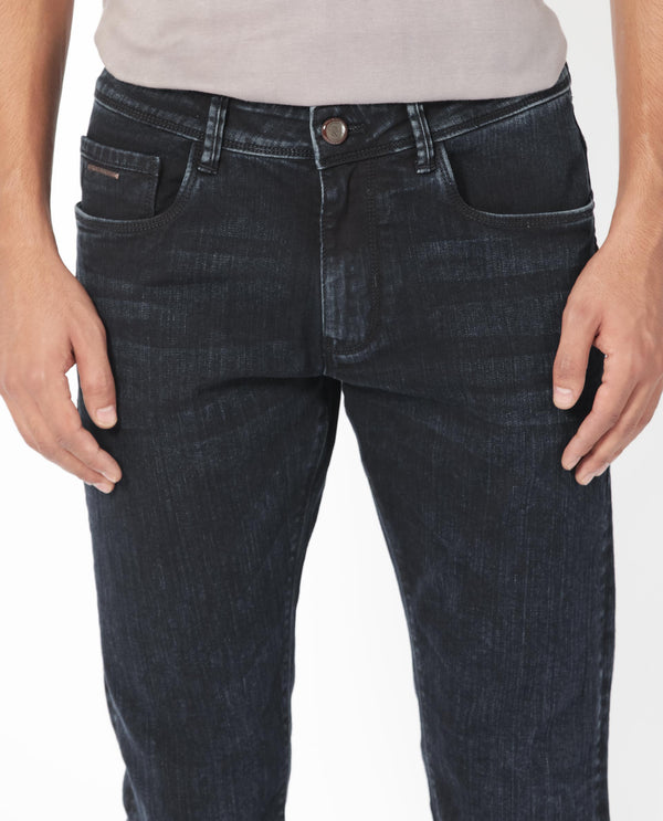 Rare Rabbit Men's Anket Blue Dark Wash Mid-Rise Slim Fit Jeans